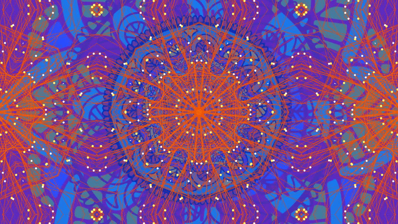 animación de mandalas giratorias en naranja y azul