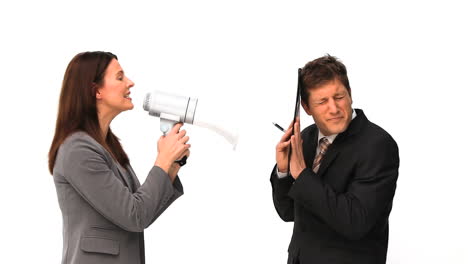 businesswoman shouting through a megaphone