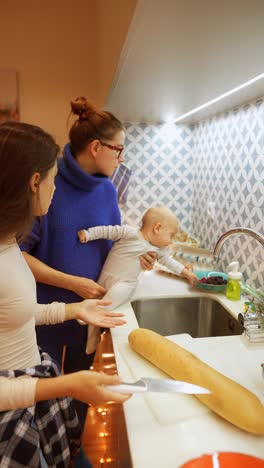 family preparing food in the kitchen