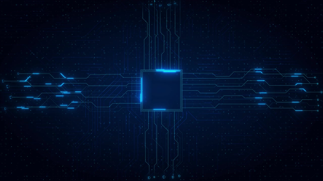 Chip digitale centrale che collega linee di circuiti luminose, tecnologia, processori, intelligenza artificiale, informatica ed elettronica