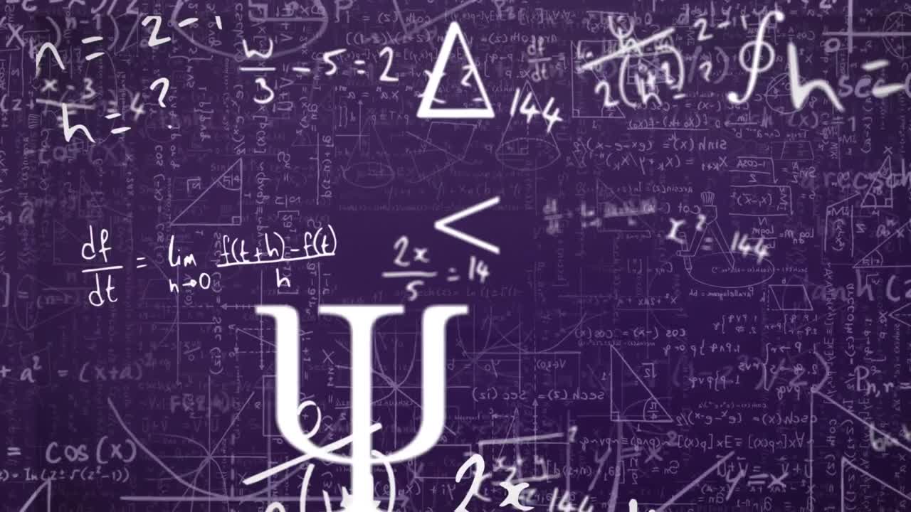 보라색 배경에 수학 공식의 애니메이션