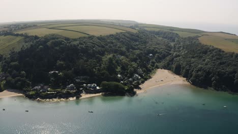 aerial view of scenic beaches in salcombe, devon, england - drone shot