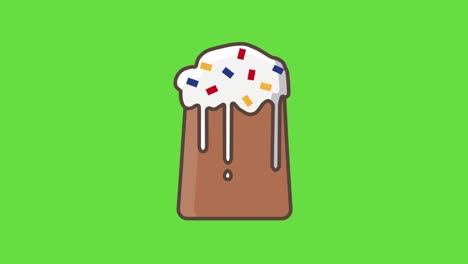 video en 4k de un pastel de pascua de dibujos animados en fondo verde.