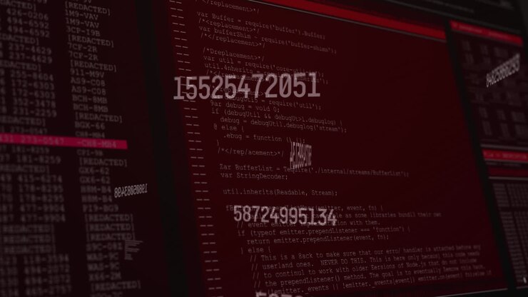 Animation of numbers changing and data processing on computer screens
