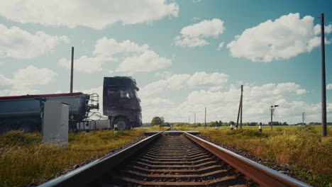 truck on train tracks