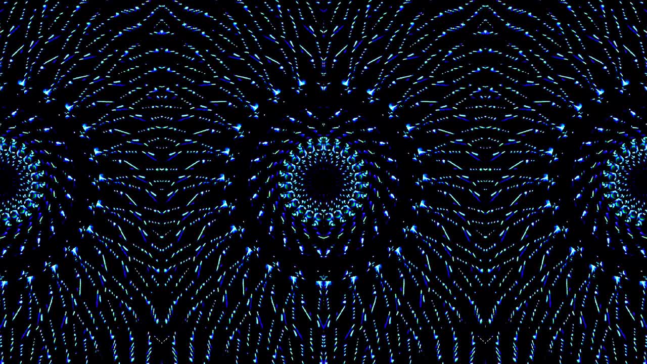 light wave abstract dots set blue color kaleidoscope black background