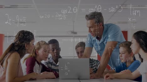 Animation-of-mathematical-equations-over-schoolchildren-using-laptop