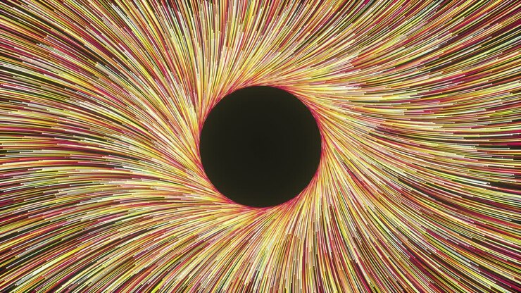 Linee colorate in movimento, sfondo colorato, rendering 3D.