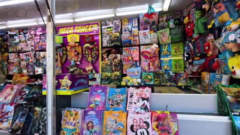 colorful bags and toys at a fair