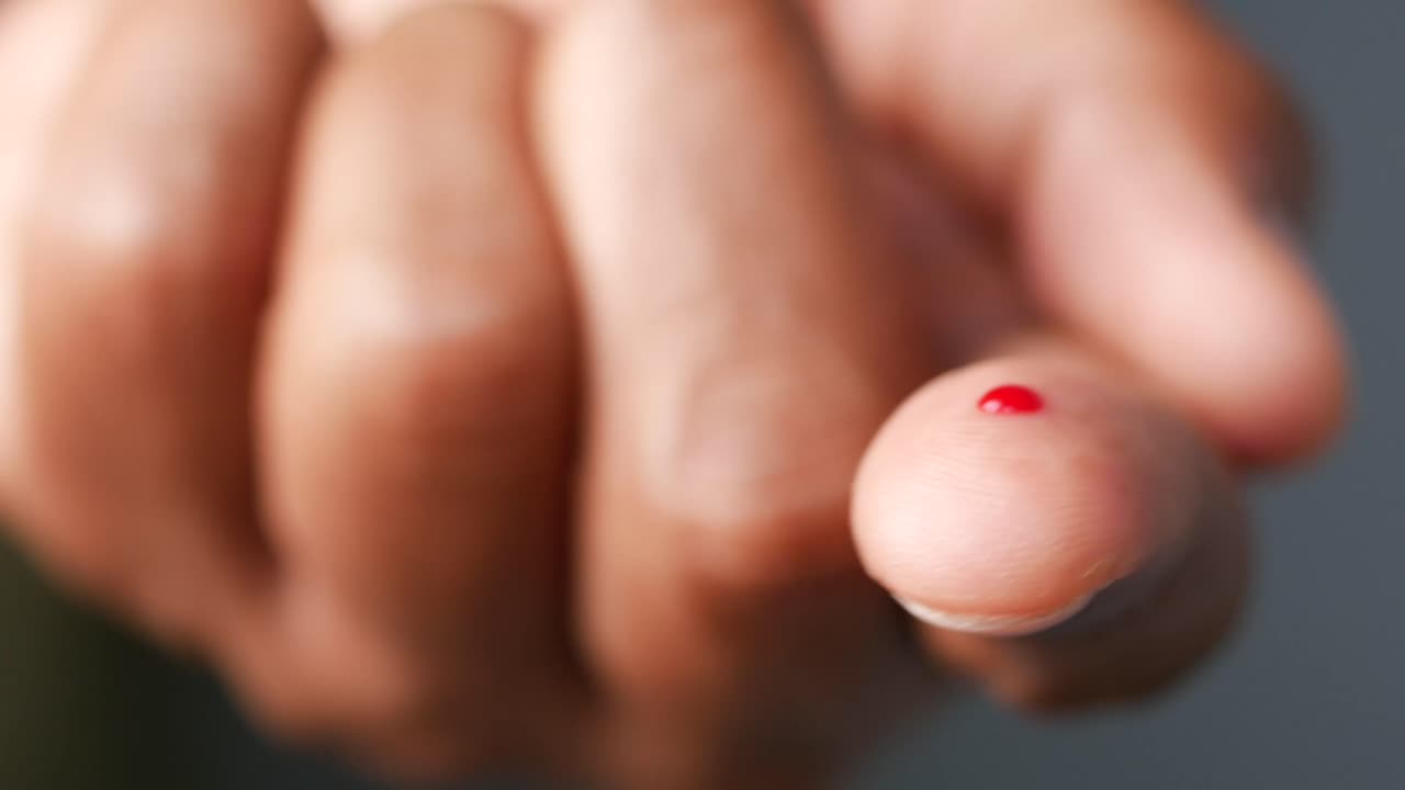 Blood drop on finger