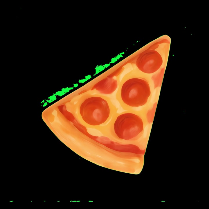 Fatia de pizza de pepperoni girando em fundo preto