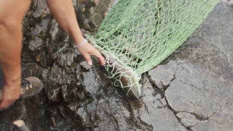 Pesca-Tradicional-De-Salmón-De-Las-Primeras-Naciones-Indígenas-A-Lo-Largo-De-Un-Río-En-Bc