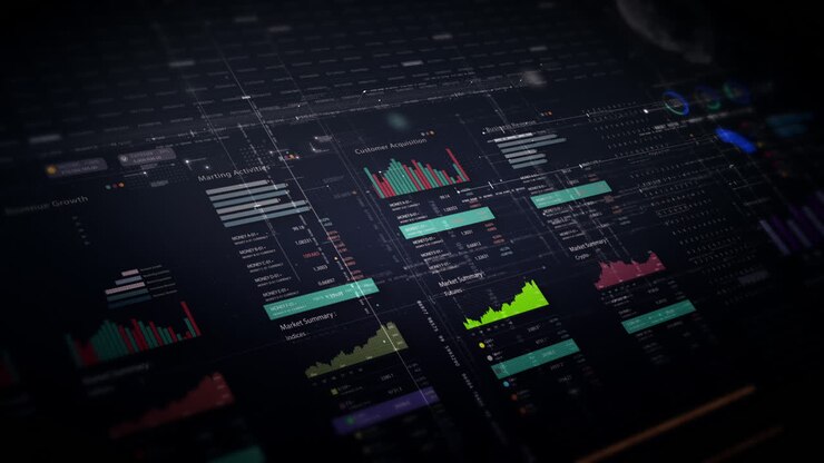 Dynamic data visuals for business info graphics, animated charts, and data-driven insights for a business meeting mock-up. Explore the world of trading, stock exchanges, and crypto