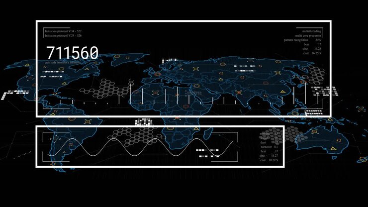 Blank screen initiating scan map fading in while counters updating icons shifting for analytics