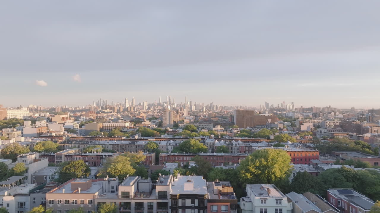 Aerial view of Bedford-Stuyvesant Brooklyn on an autumn morning