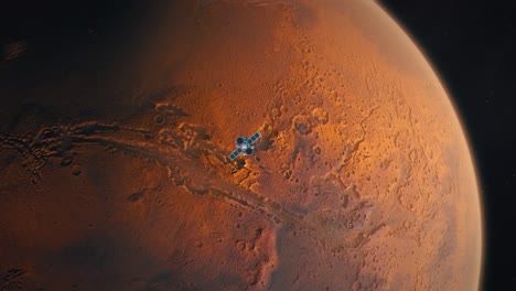 toma de establecimiento de marte girando de izquierda a derecha con un satélite en órbita