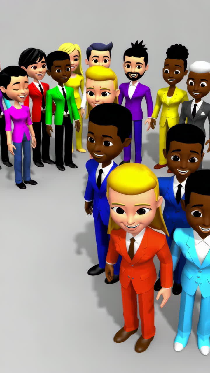 Diverse 3D Cartoon Business Characters Standing Together