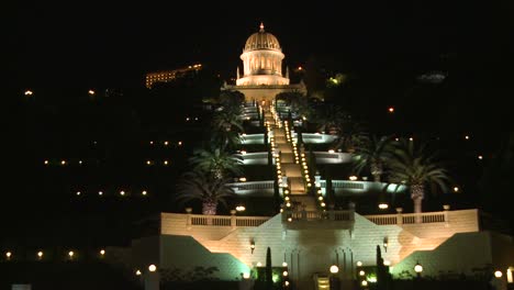 the beautiful bahai temple in haifa israel at night