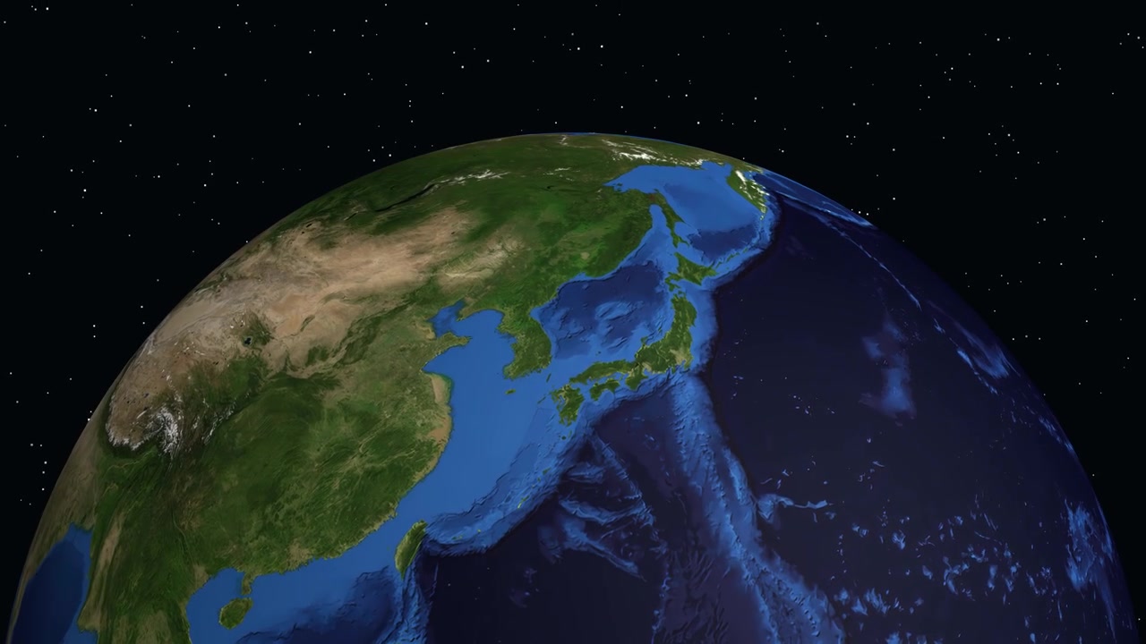 Globo digitale ruota e zooma dallo spazio su Hungnam, Corea del Nord, mostrando statistiche sulla popolazione
