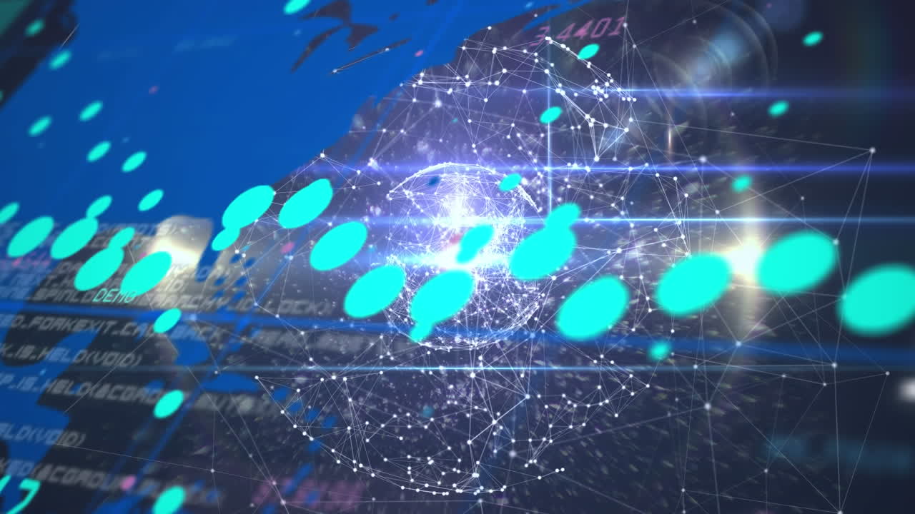 파란색 배경에 대한 연결 네트워크의 전 세계 데이터 처리 및 세계 지도