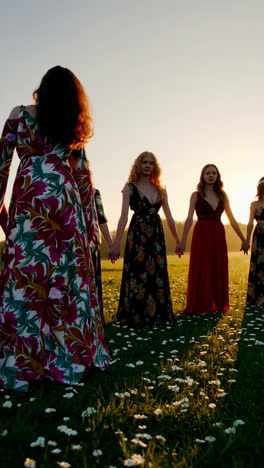 women in a circle at sunset