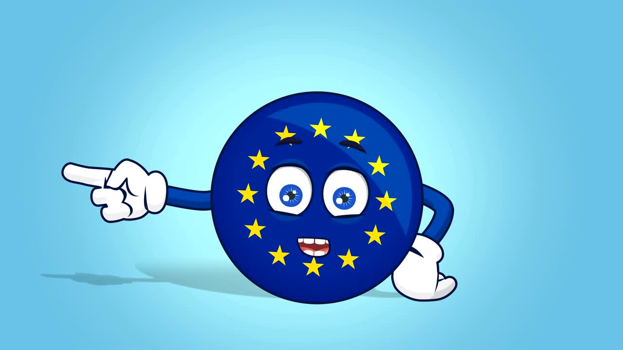 만화 유럽 연합 아이콘 발 왼쪽 포인터 얼굴 애니메이션으로 이야기