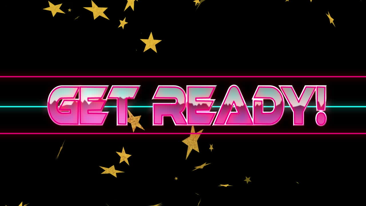 검은색 배경에 네온 선 위에 준비 텍스트의 애니메이션