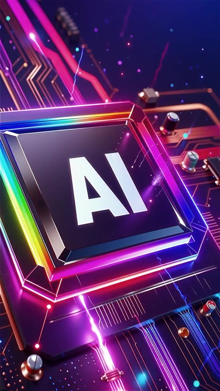 Sfondo tecnologico futuristico con chip AI e scheda madre