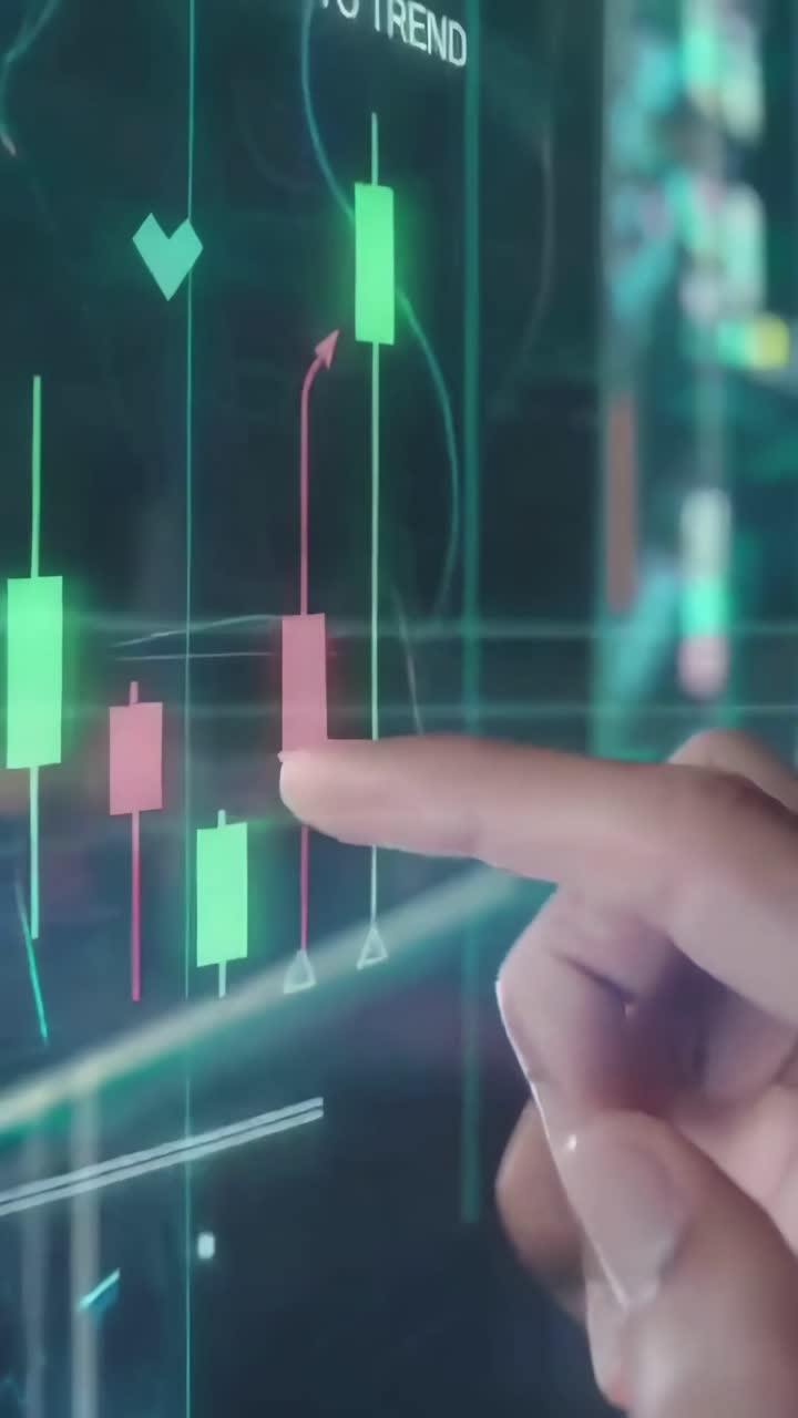Uomo con display olografici futuristici di dati finanziari