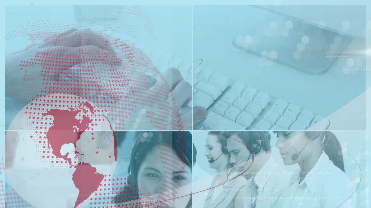 animación del globo sobre diversas personas de negocios en la oficina