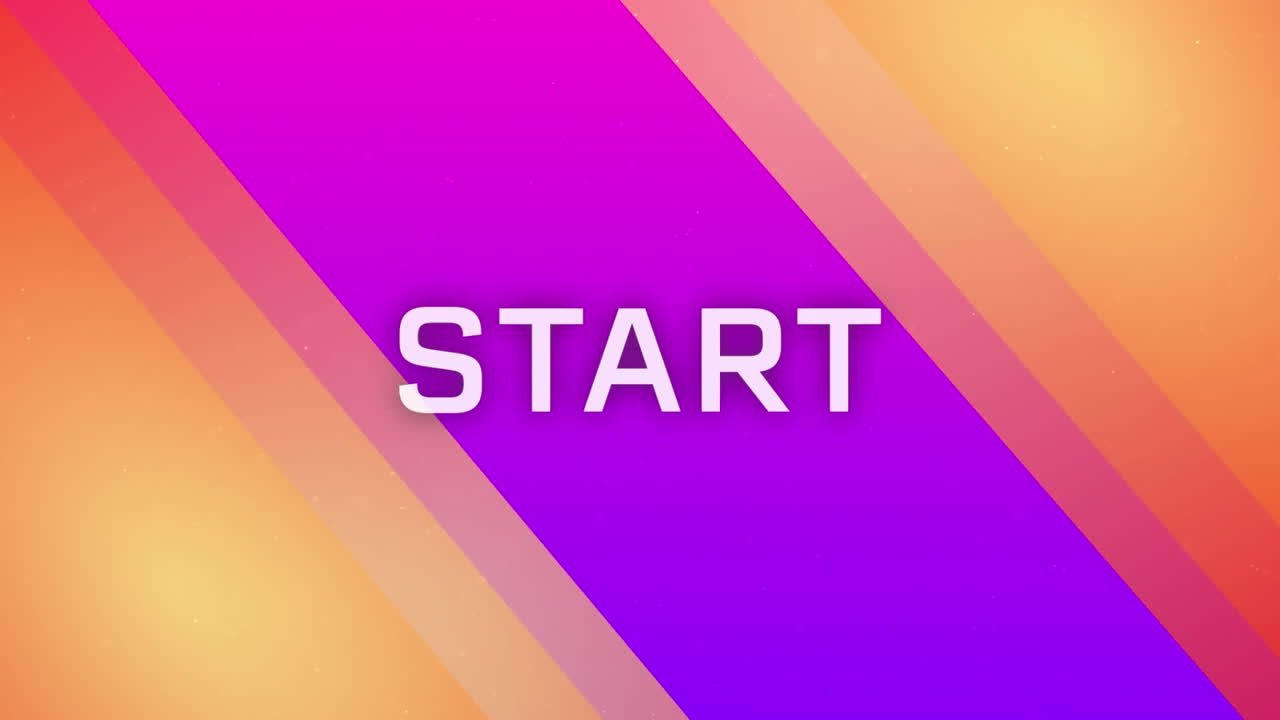 animación del banner de texto de inicio sobre un patrón a rayas contra un fondo de gradiente púrpura