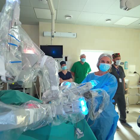 robotic assisted surgery in hospital. doctors using surgery robot in surgical room in hospital