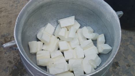 close up of white fufu , a traditional food from west africa and the caribbean