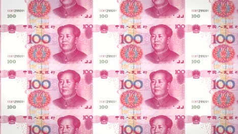 banknotes of one hundred renminbi chinese rolling on screen, cash money, loop