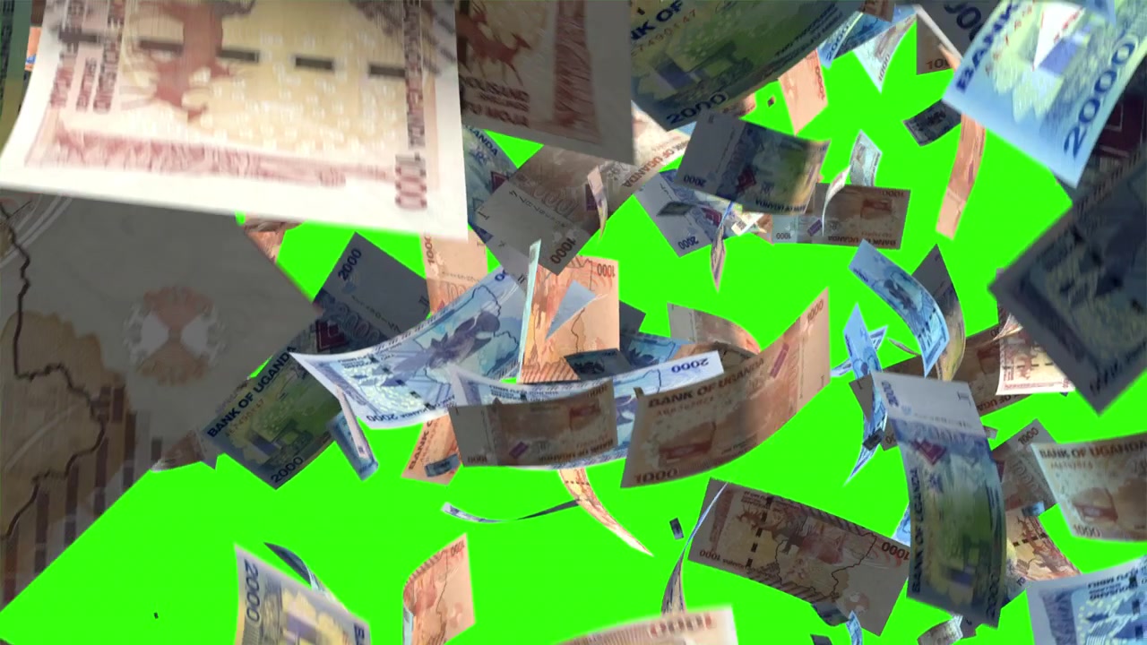 Ugandan Shilling Banknotes Falling on Green Screen
