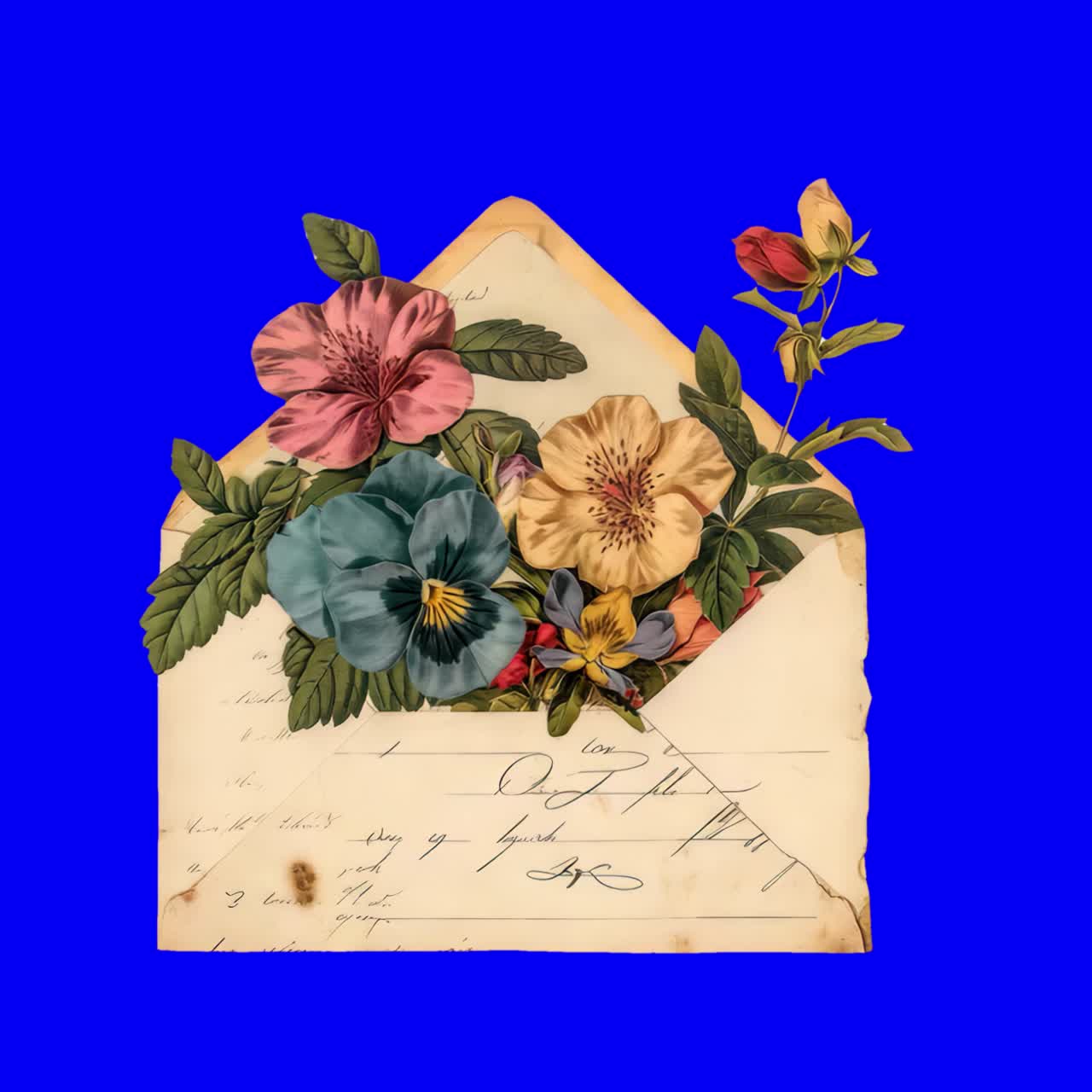 Vintage blomsterkuvertanimation, transparent 4K-video, green screen