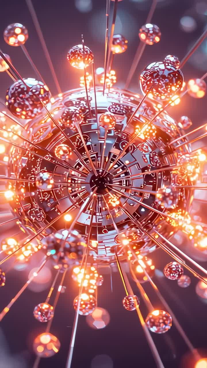 Vertical video: Energizing metal sphere oscillating rods pulsing orbs emitting beam in chamber