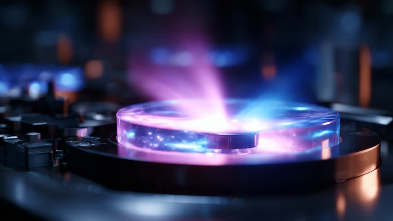 A mesmerizing display of swirling vibrant colors emanates from a circular platform, showcasing an ethereal interplay of light and energy, captivating the viewer with its otherworldly allure and dynamic motion