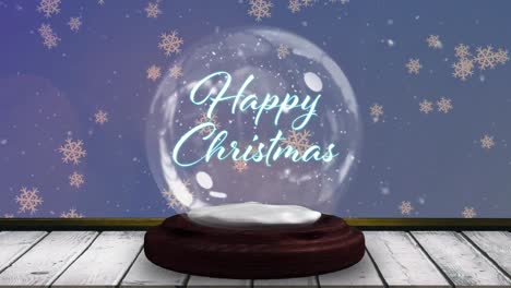 Animation of christmas season&#039;s greetings text in snow globe and shooting star on blue background