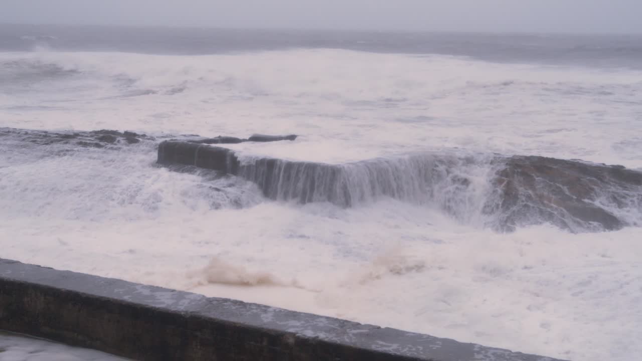 Rough Ocean Waves During Cyclone Alfred In Gold Coast, Queensland, Australia - Wide Shot