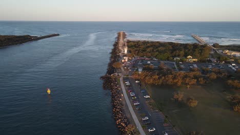 A-fast-moving-drone-video-of-a-major-boating-channel-situated-close-to-a-major-city