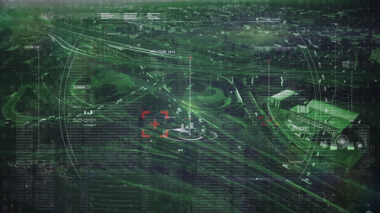 고속도로 및 도로 교통에 대한 데이터 처리 애니메이션이 초록색으로 표시됩니다.