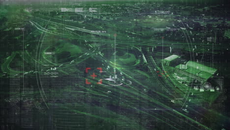 animación del procesamiento de datos sobre la autopista y el tráfico por carretera en verde