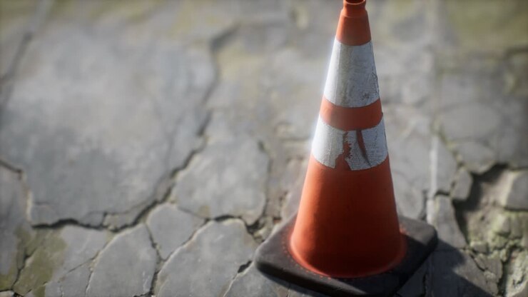 cono di traffico a righe arancione e bianco