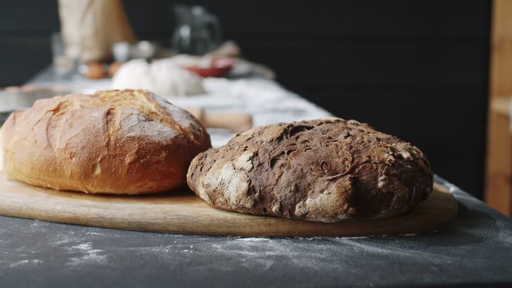 Freshly Baked Homemade Bread on Kitchen Table