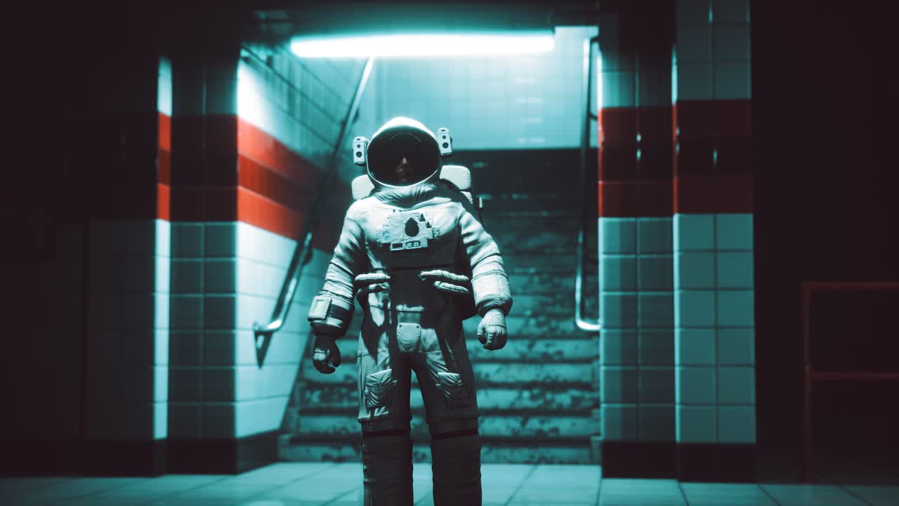 astronauta en el metro subterráneo