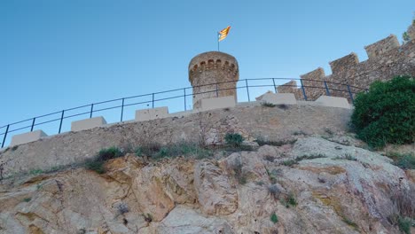 Castle-walled-enclosure-on-the-sea-in-Tossa-de-Mar,-Girona-Spain-Costa-Brava-turquoise-water-beaches