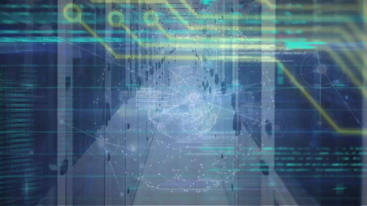 Animation of data processing over server room