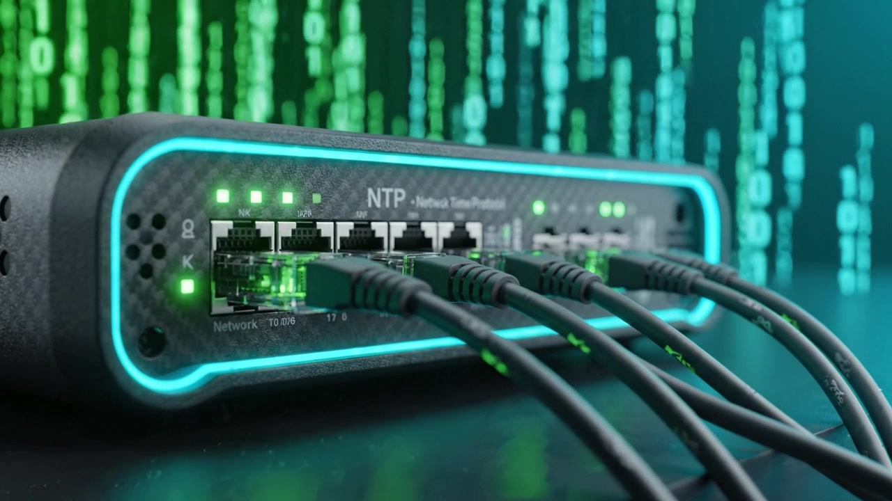 Advanced Network Time Protocol Device with LED Indicators and Multiple Ethernet Ports for Synchronizing Systems in Digital Environments