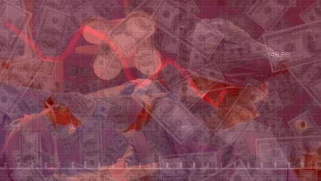 Animation-of-financial-data-processing-with-red-line-over-american-dollar-banknotes